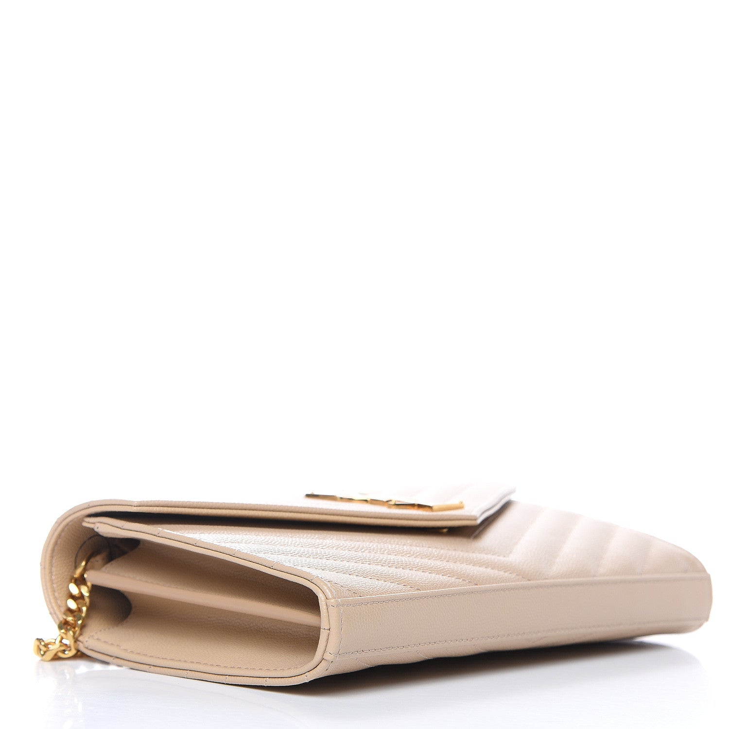 Saint Laurent Grain De Poudre Matelasse Chevron Monogram Chain Wallet Nude Powder 4 of 6