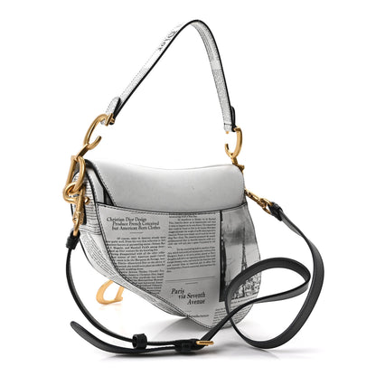 Christian Dior Calfskin Newspaper Printed Saddle Bag With Strap Black White 2 of 9