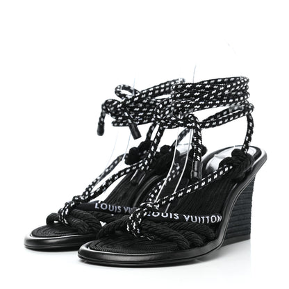 Louis Vuitton Fabric Maia Rope Wedge Sandal 36 Black 3 of 7