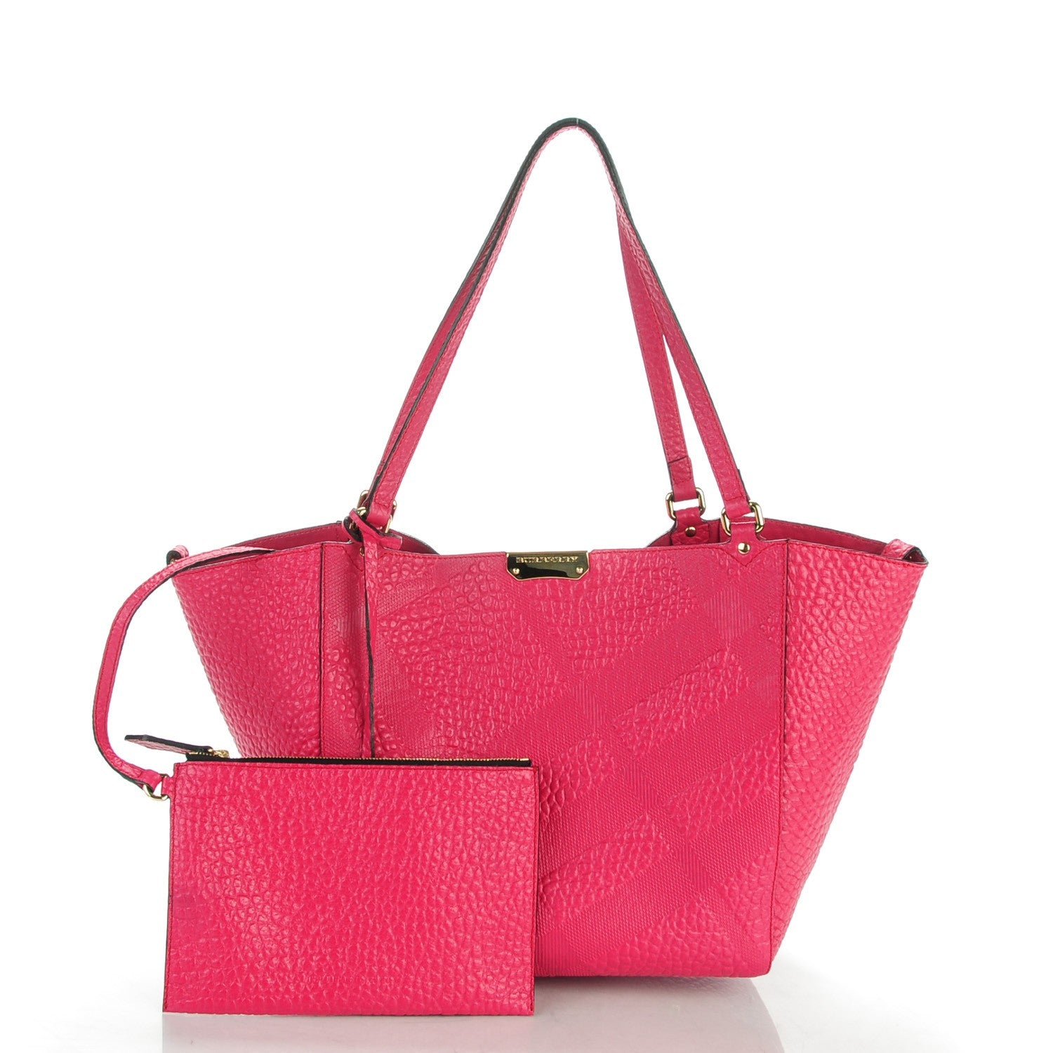 Burberry Signature Grain Calfskin Check Embossed Small Canterbury Tote Vibrant Fuchsia 5 of 8