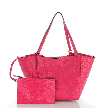 Burberry Signature Grain Calfskin Check Embossed Small Canterbury Tote Vibrant Fuchsia 5 of 8