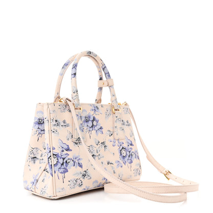 Prada Saffiano Lux Floral Print Small Galleria Double Zip Tote Periwinkle Blue 3 of 10