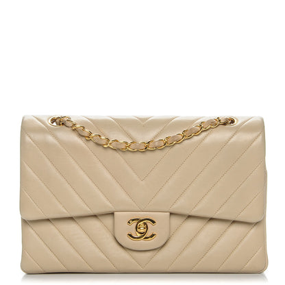 Chanel Lambskin Chevron Quilted Medium Double Flap Beige 1 of 11