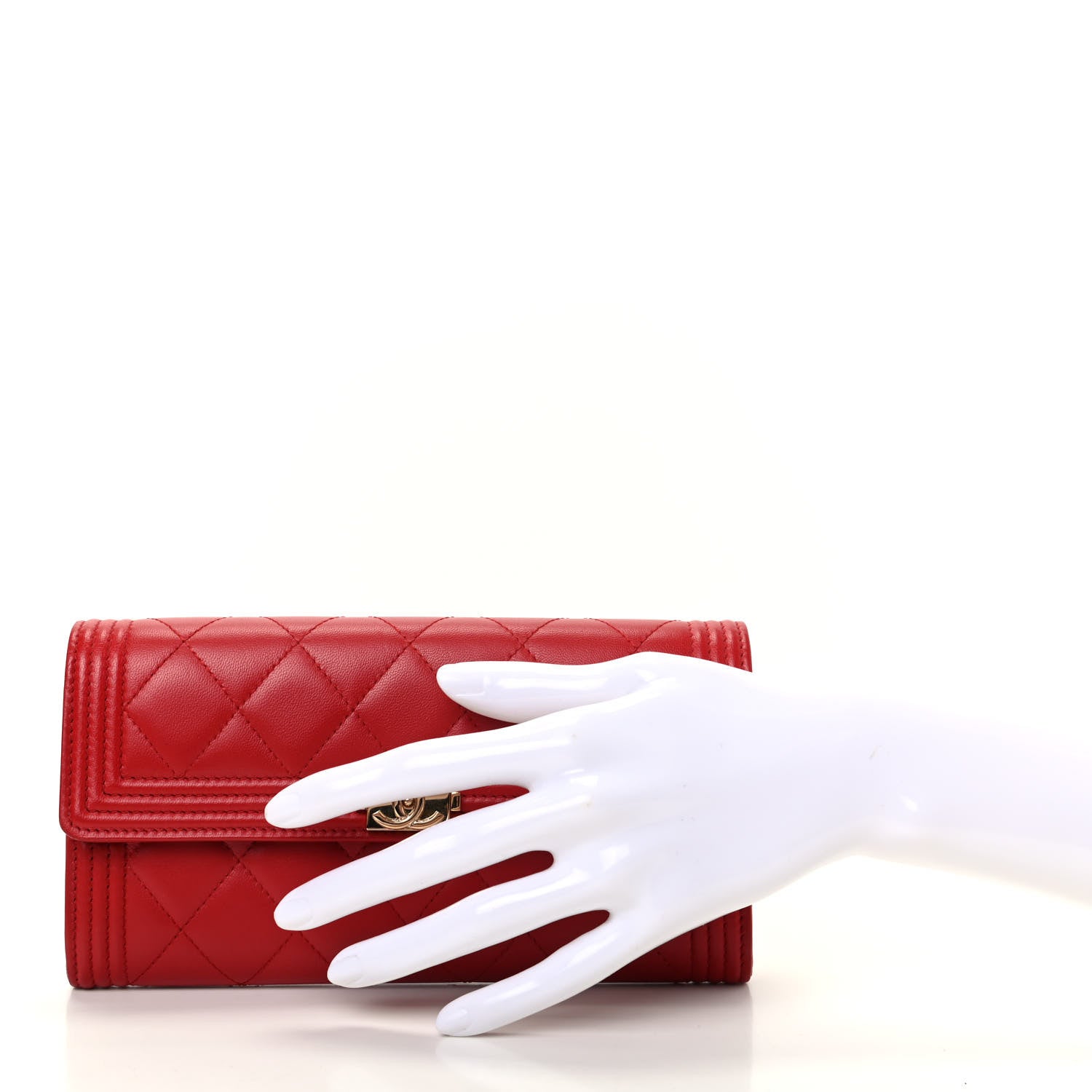Chanel Lambskin Quilted Boy Flap Wallet Red 2 of 9