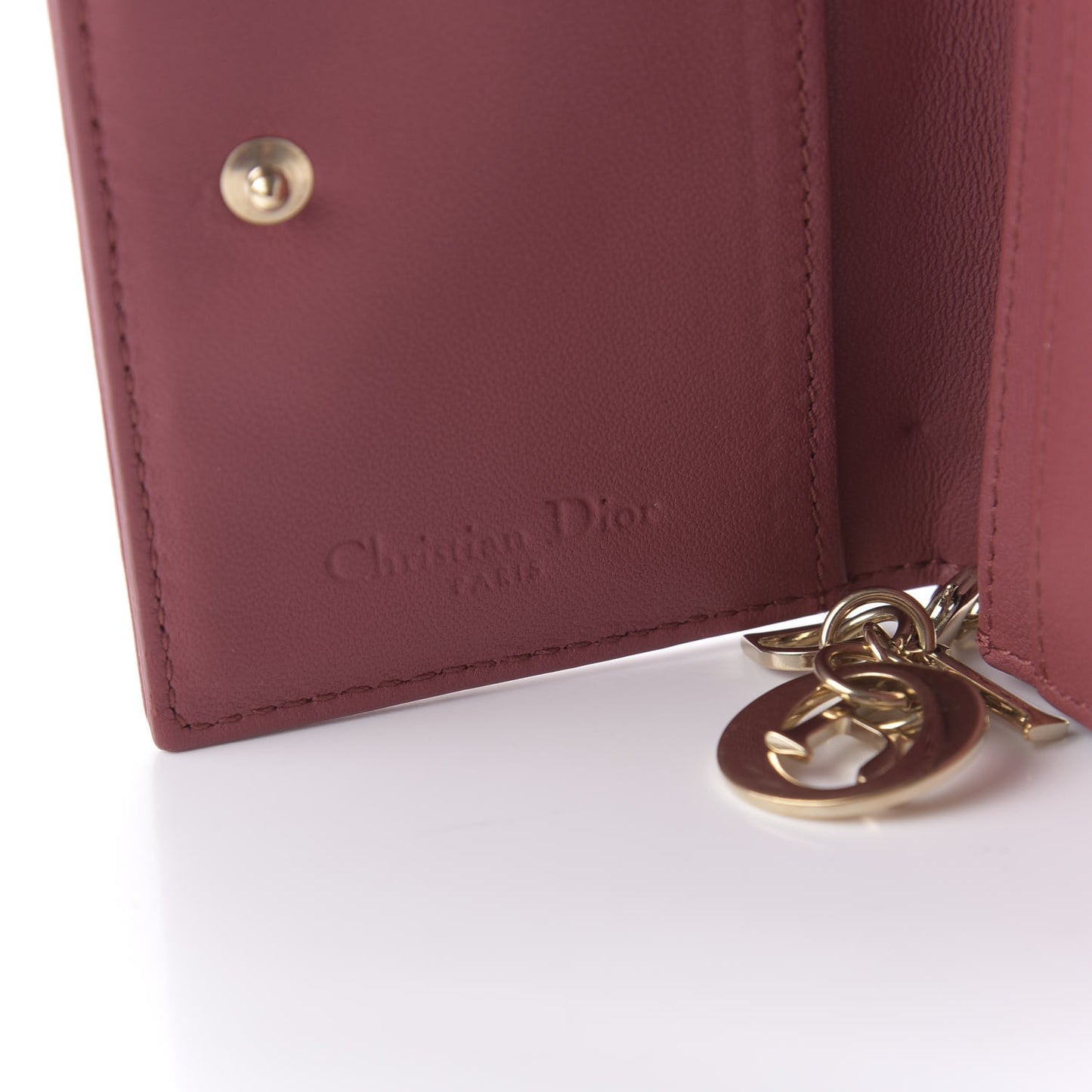 Lambskin Cannage Small Lady Dior Flap Card Holder Burgundy