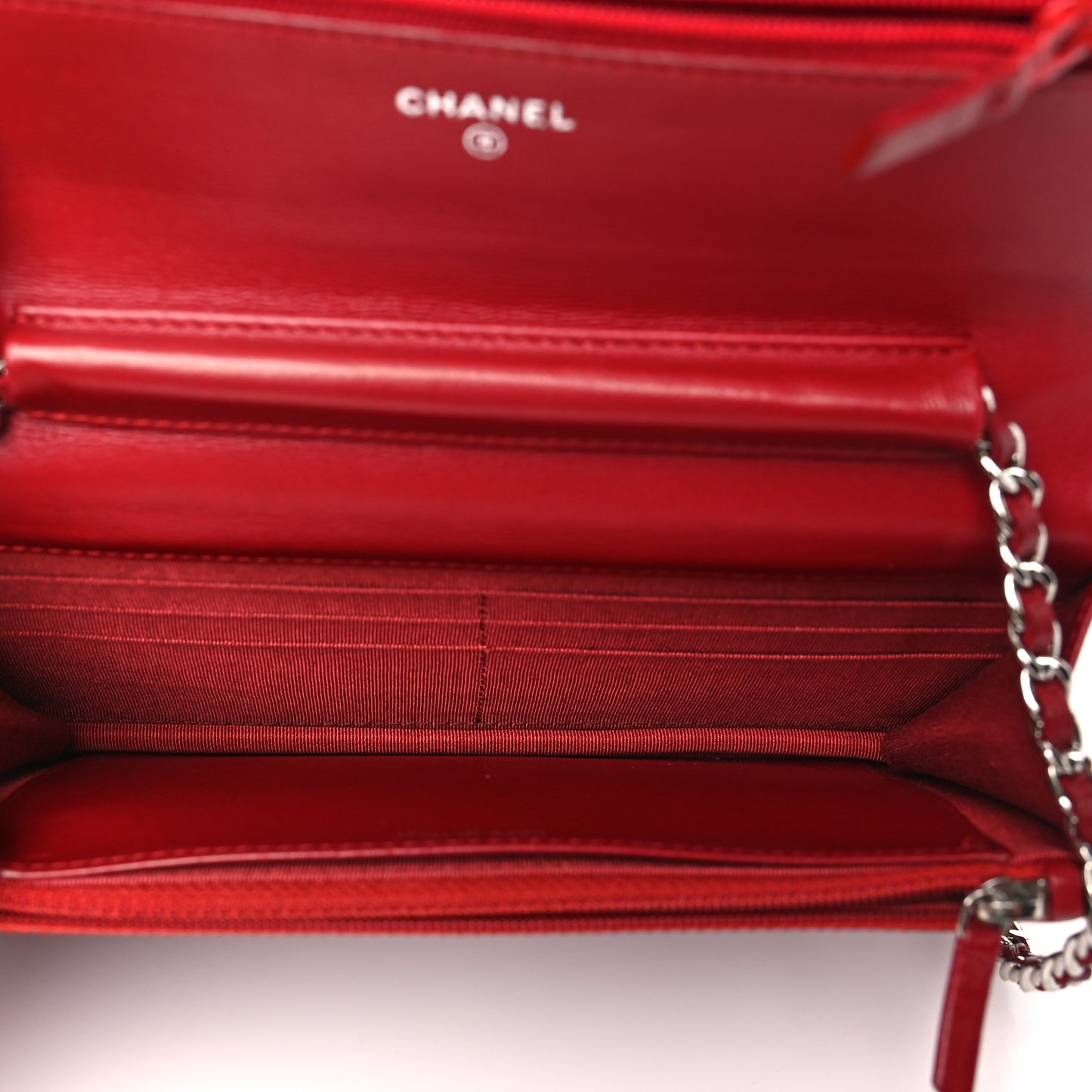 Lambskin Quilted Wallet On Chain WOC Red