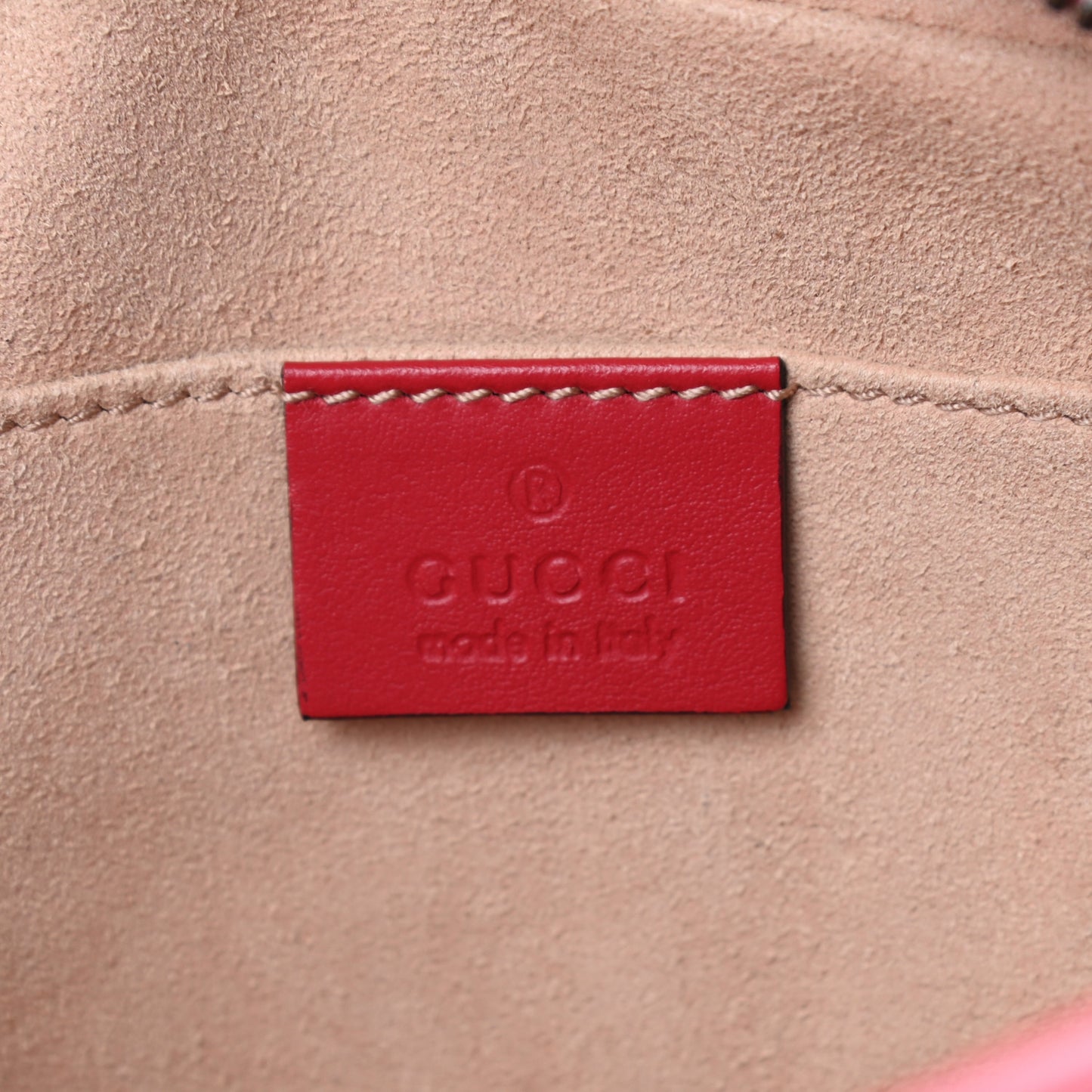 Calfskin Matelasse Small GG Marmont Chain Shoulder Bag Hibiscus Red