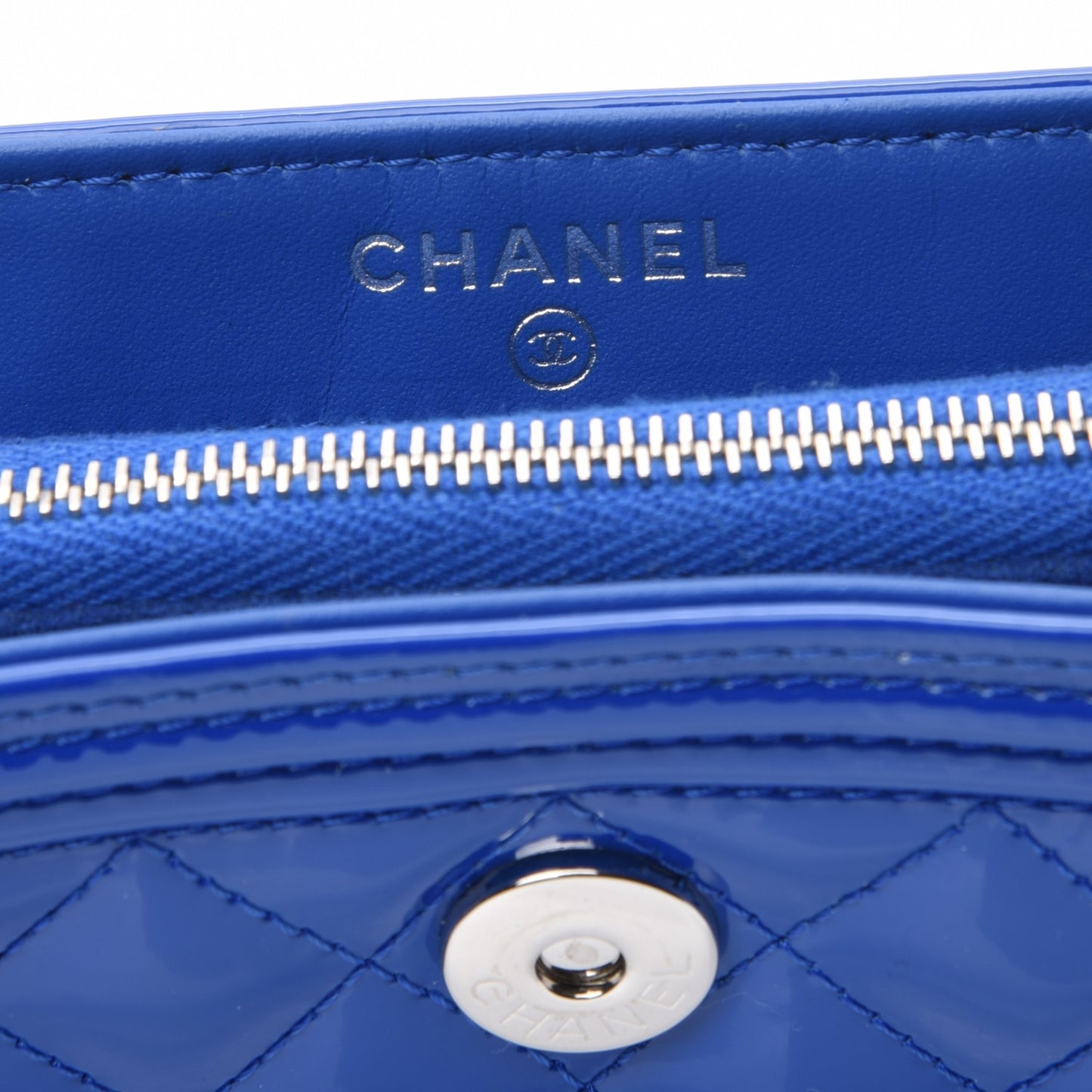 Patent Quilted Mini Phone Holder Clutch Blue