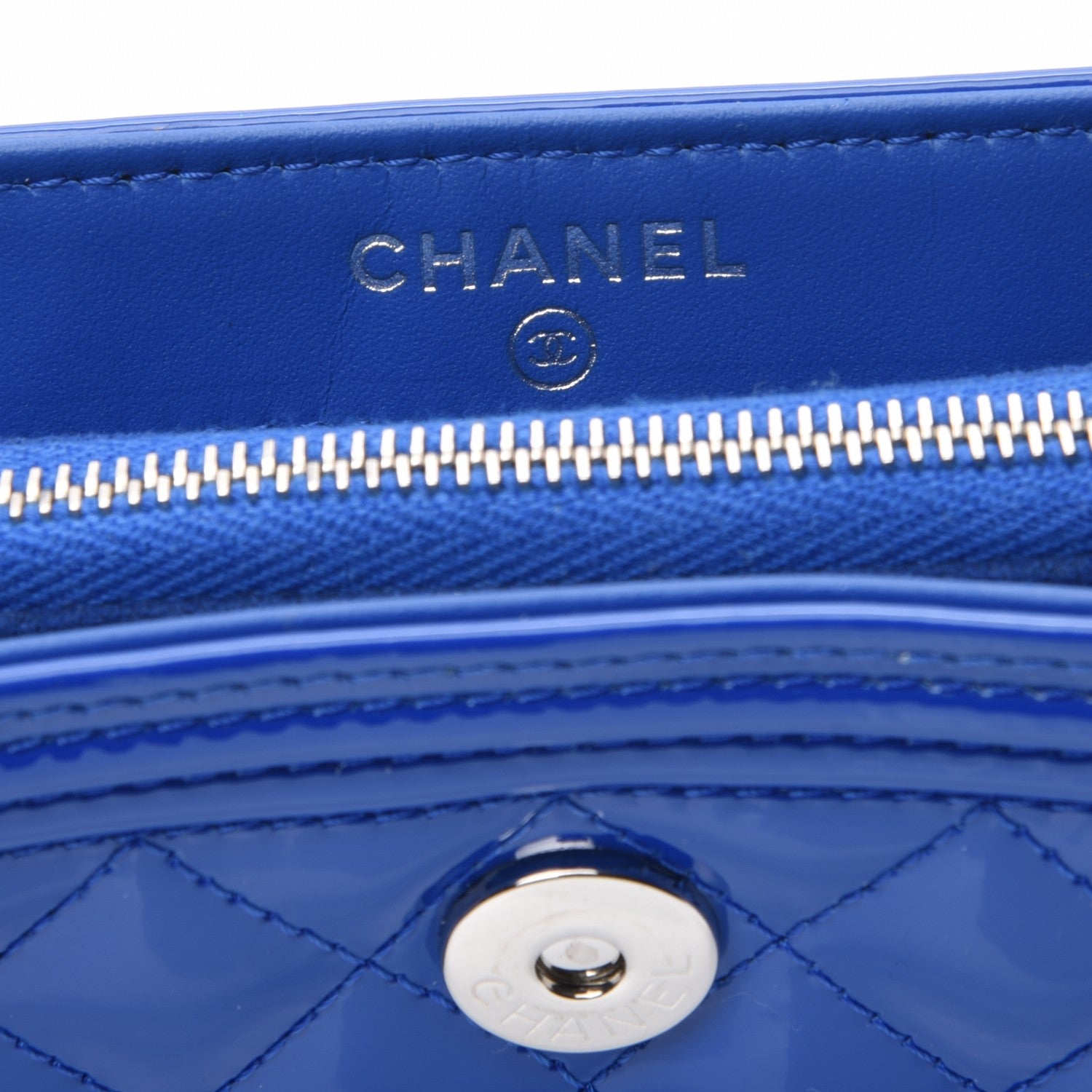 Chanel Patent Quilted Mini Phone Holder Clutch Blue 7 of 8