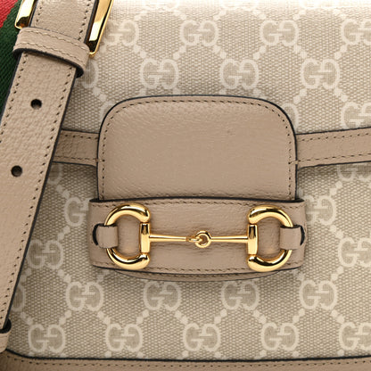 Gucci GG Supreme Monogram Textured Dollar Calfskin Web Mini Horsebit 1955 Shoulder Bag Beige Mystic White Oatmeal 9 of 9
