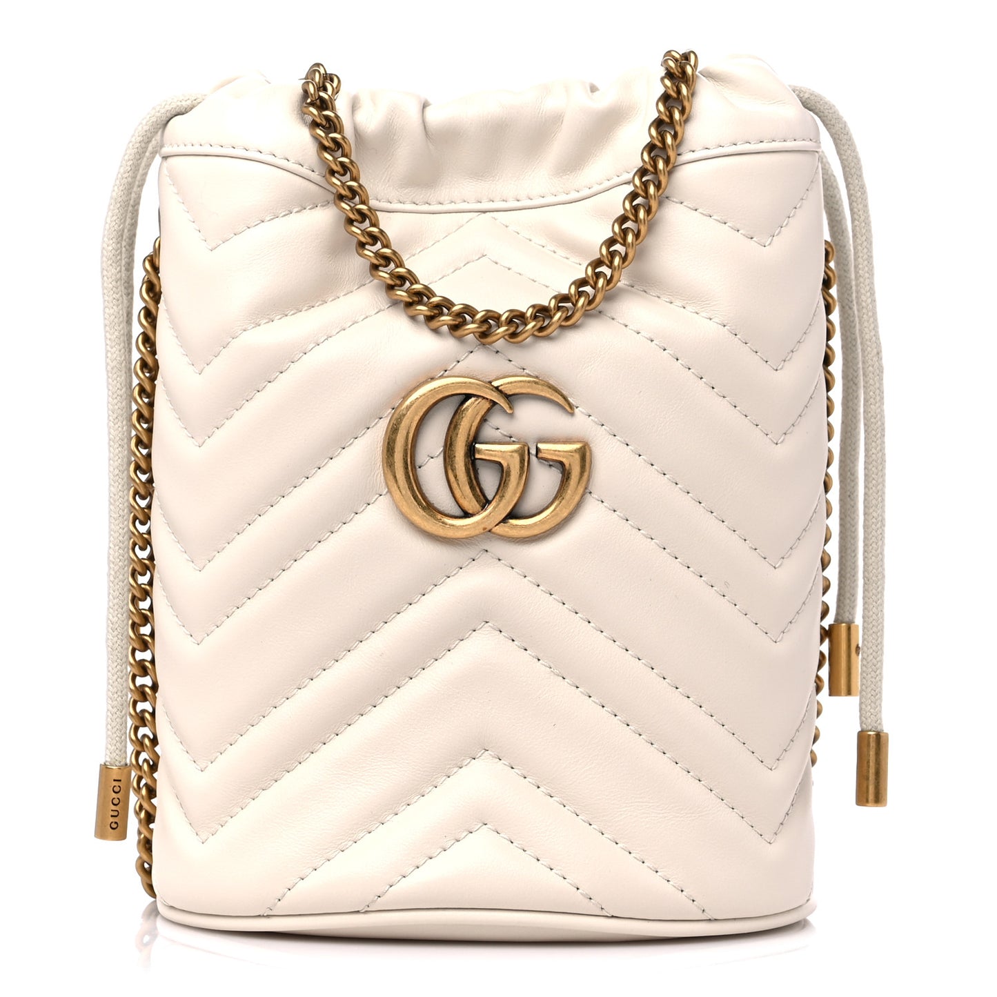 Calfskin Matelasse Mini GG Marmont 2.0 Bucket Bag White