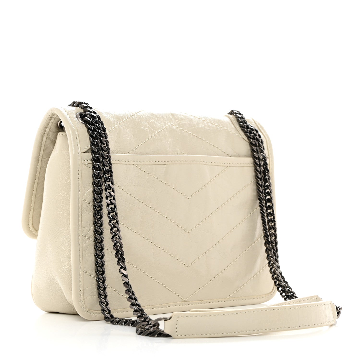 Saint Laurent Crinkled Calfskin Matelasse Monogram Baby Niki Chain Satchel Ivory 2 of 11