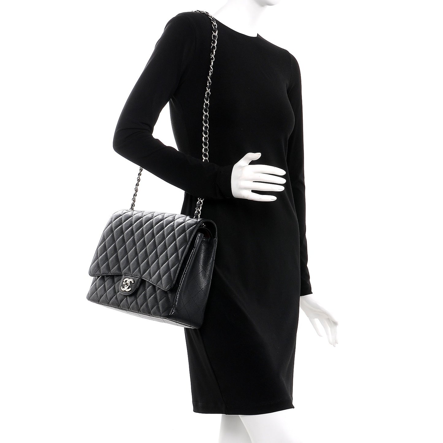 Caviar Quilted Maxi Double Flap Black