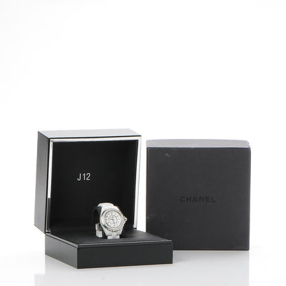Chanel Stainless Steel Ceramic Diamond Pave Bezel 33mm J12 Quartz Watch White 6 of 6