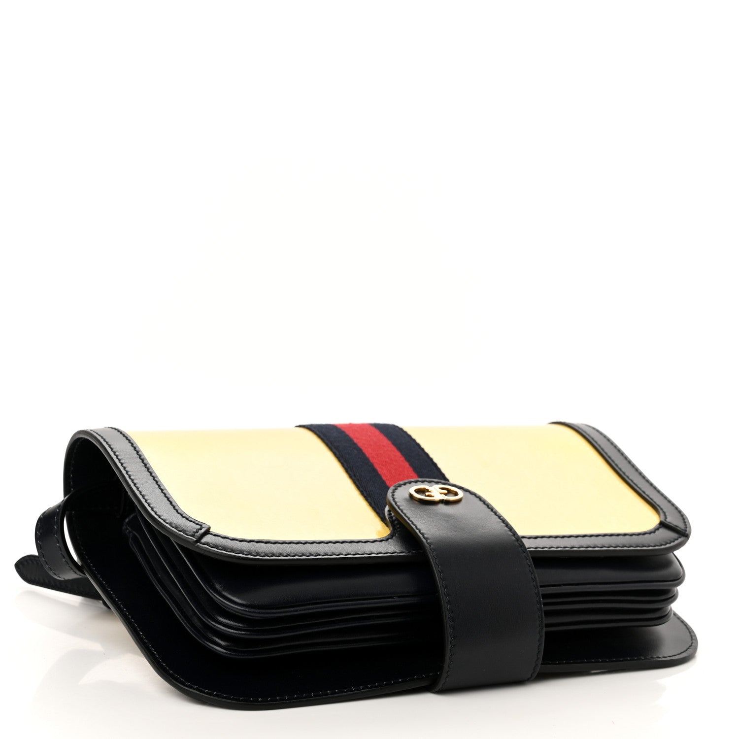 Gucci Crystal Monogram Plutone Calfskin Web Ophidia Flap Messenger Bag Straw Yellow Blue 4 of 10