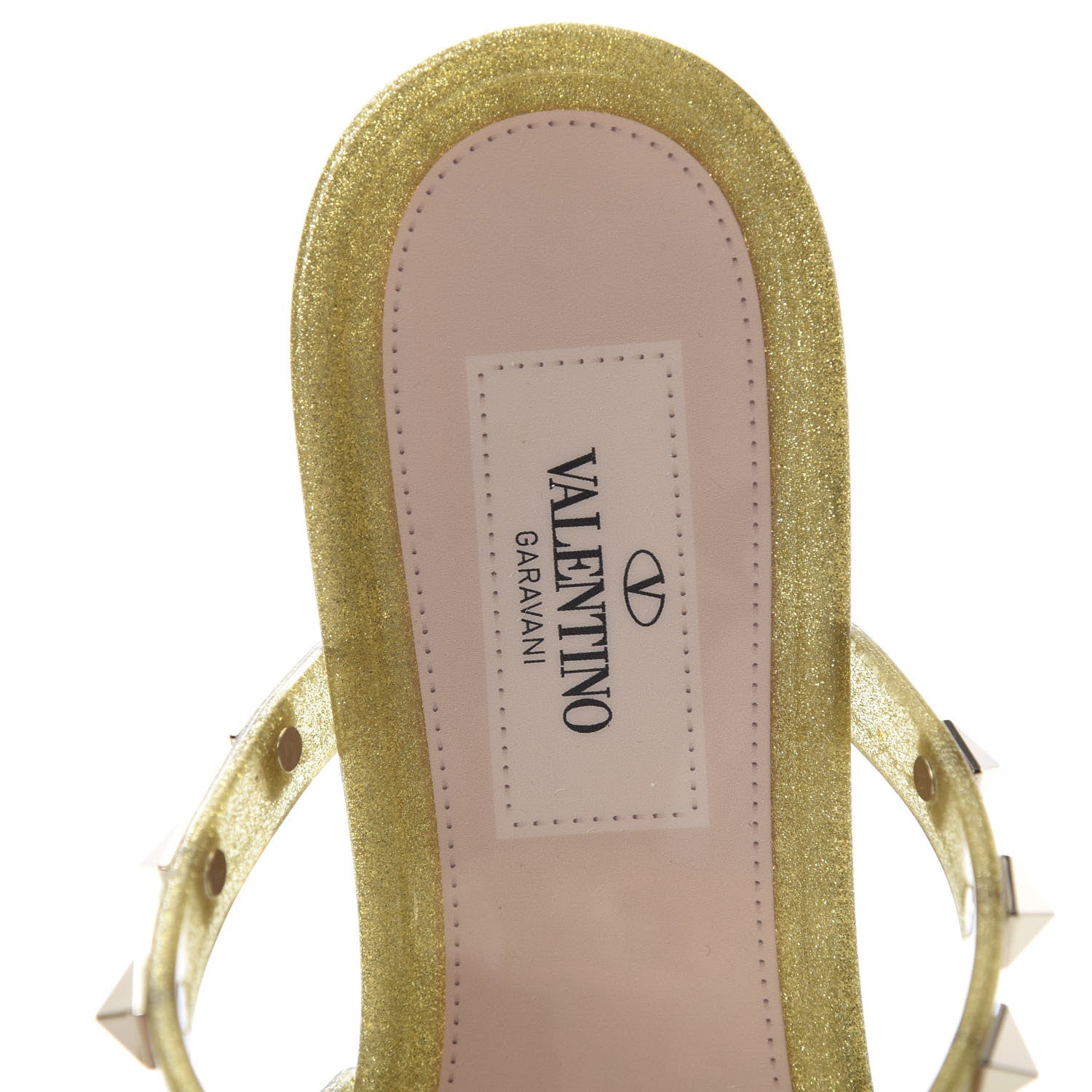 Valentino Garavani PVC Jelly Glitter Rockstud Caged Flat Thong Sandals 35 Oro 7 of 9