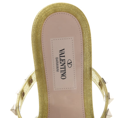 Valentino Garavani PVC Jelly Glitter Rockstud Caged Flat Thong Sandals 35 Oro 7 of 9