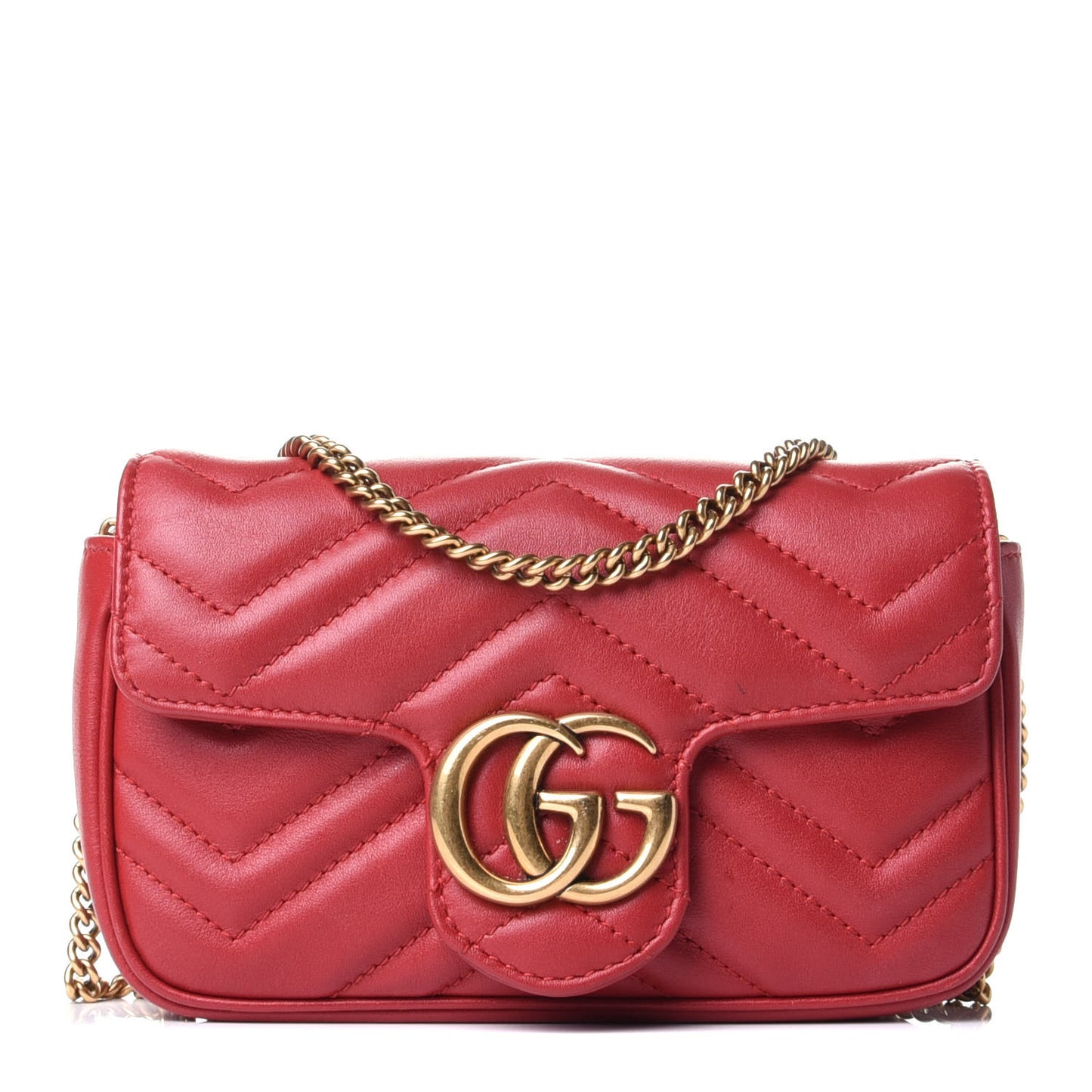 Calfskin Matelasse Super Mini GG Marmont Shoulder Bag Hibiscus Red