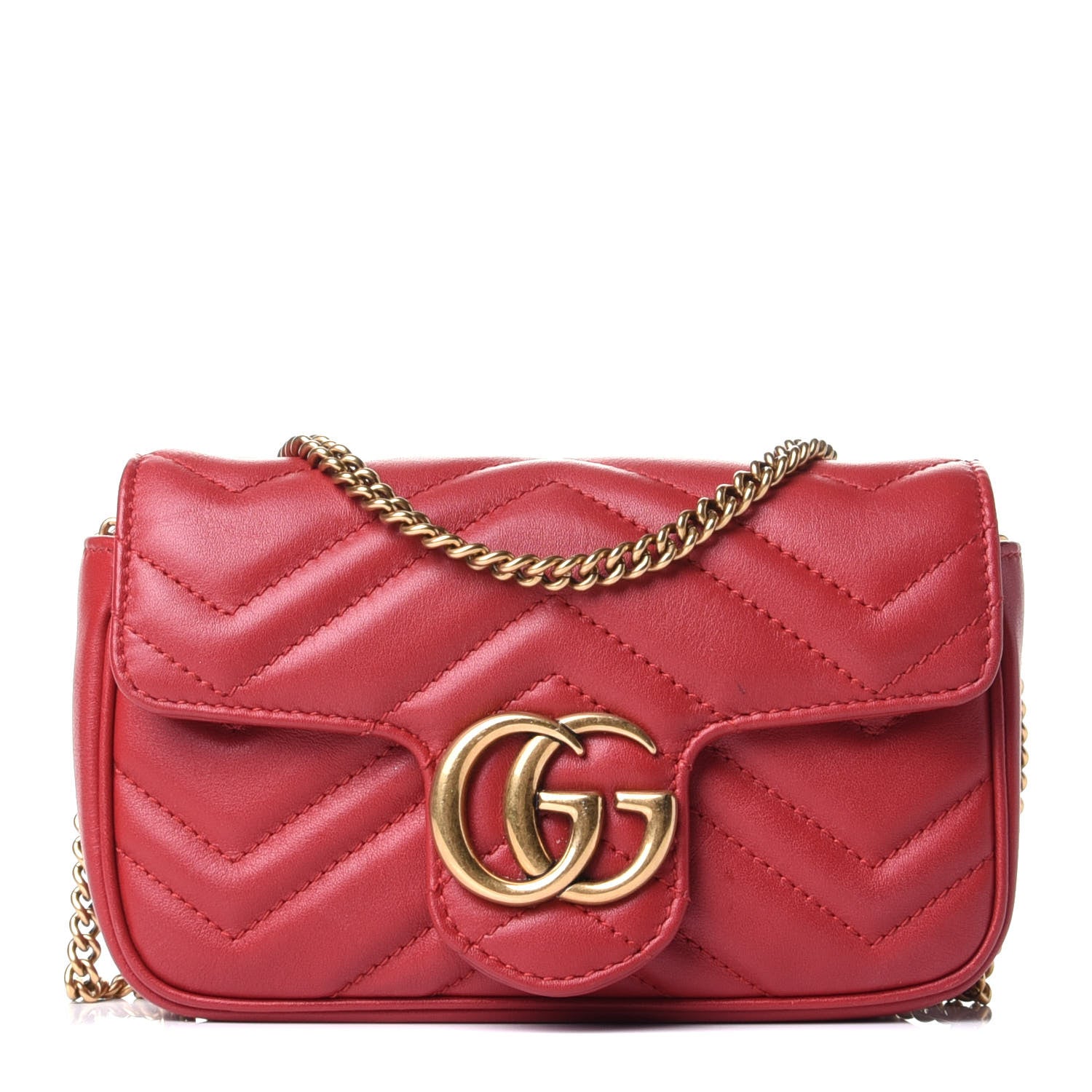 Gucci Calfskin Matelasse Super Mini GG Marmont Shoulder Bag Hibiscus Red 1 of 3