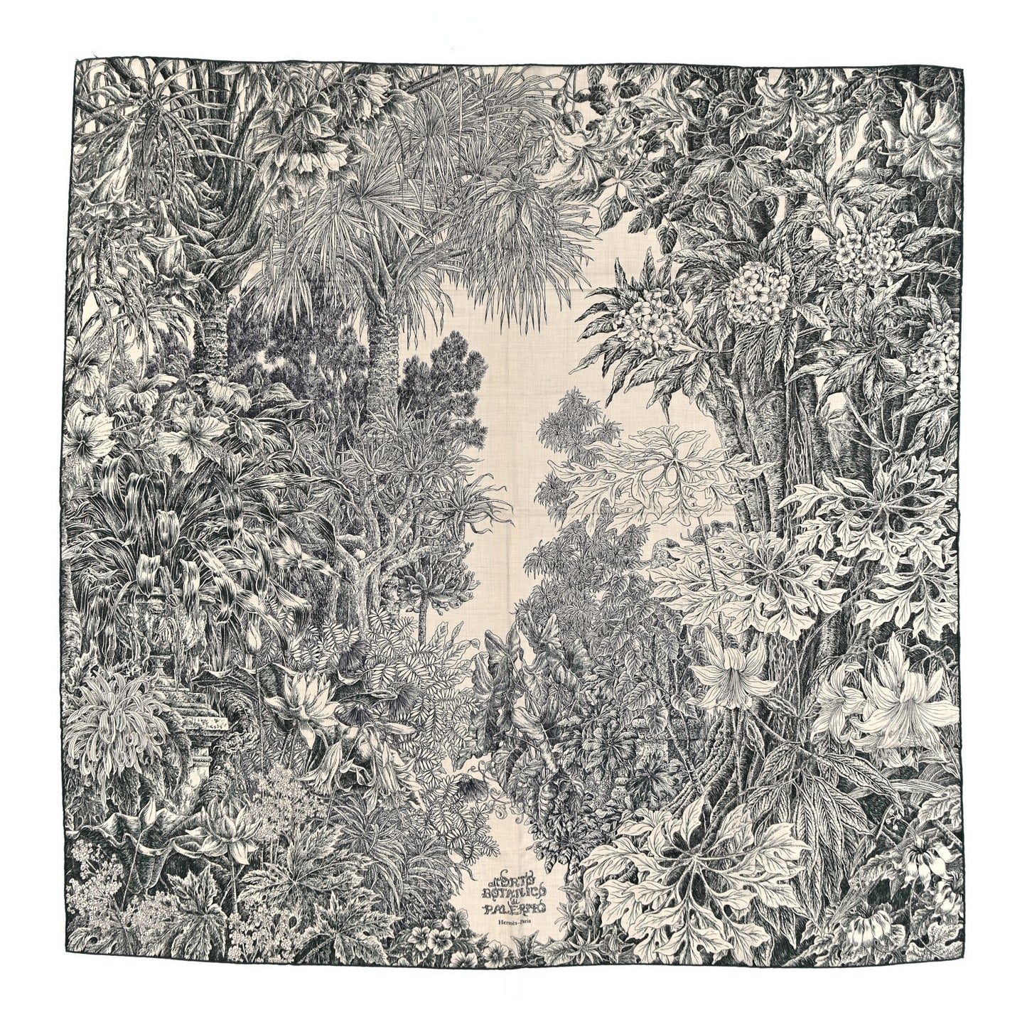 Cashmere Silk All 'Orto Botanico Di Palermo Shawl 140 Vert Loden Naturel Encre