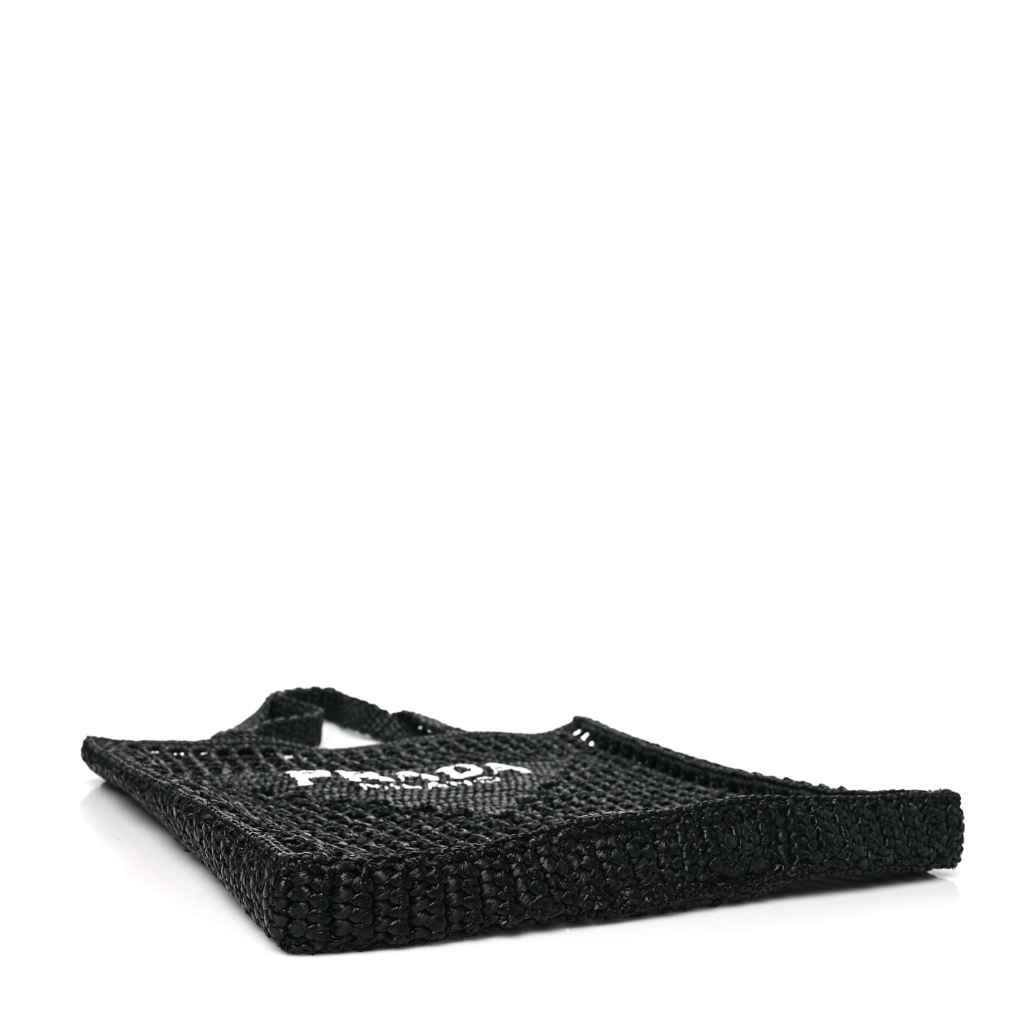 Yarn Raffia Effect Crochet Logo Embroidered Tote Bag Black