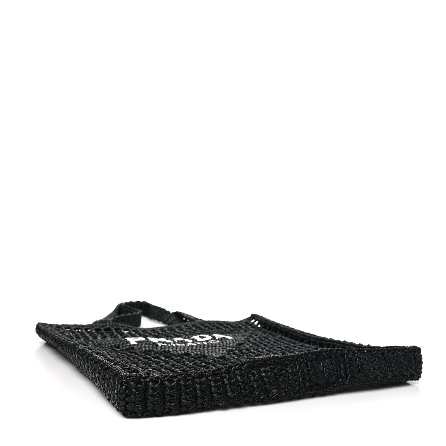 Prada Yarn Raffia Effect Crochet Logo Embroidered Tote Bag Black 4 of 9