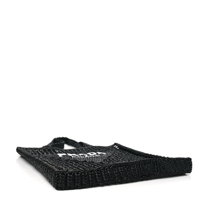 Prada Yarn Raffia Effect Crochet Logo Embroidered Tote Bag Black 4 of 9