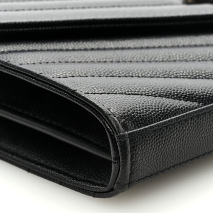 Saint Laurent Grain De Poudre Matelasse Chevron Monogram Chain Wallet Black 7 of 9