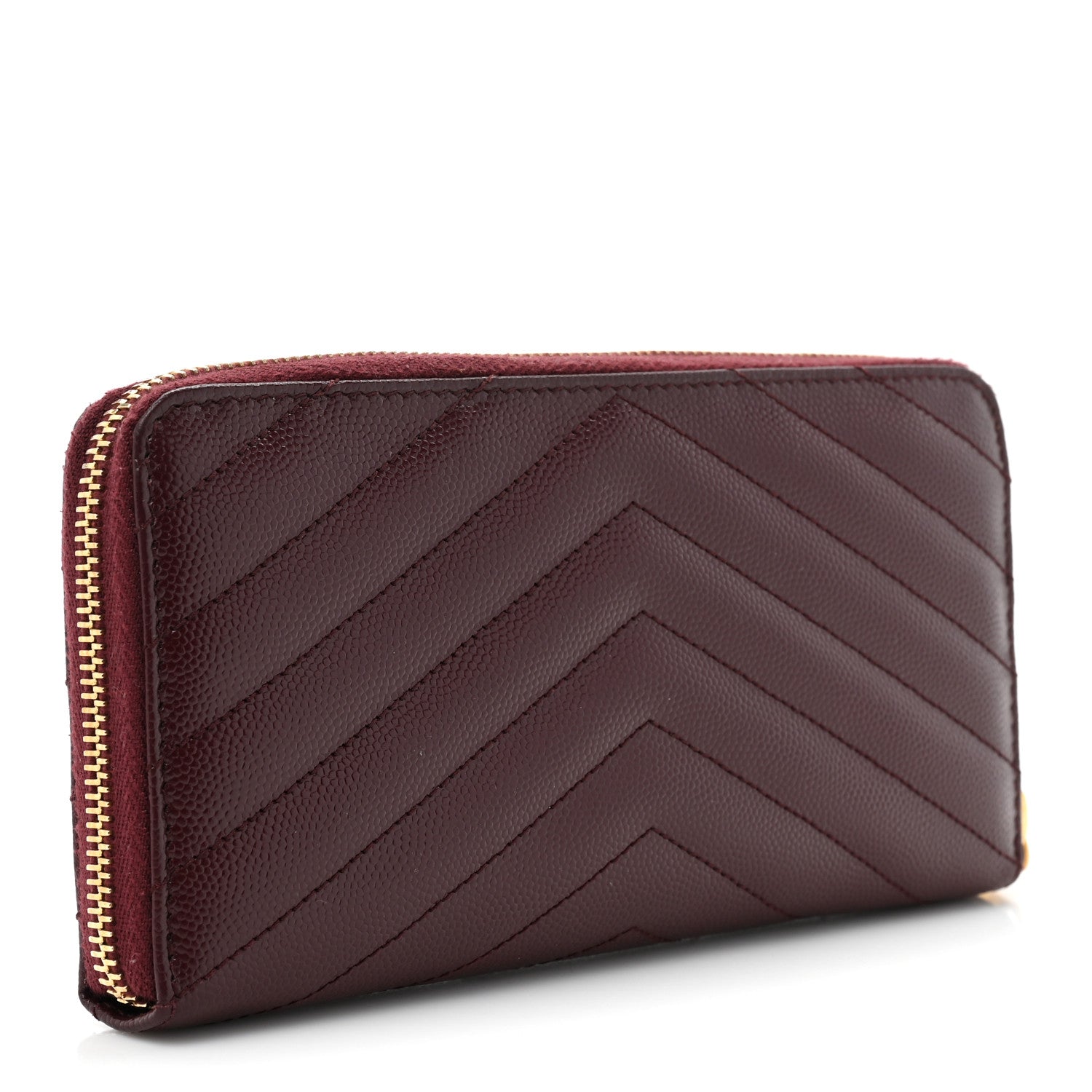 Saint Laurent Grain de Poudre Textured Matelasse Chevron Monogram Zip Around Wallet Rouge Legion 3 of 11