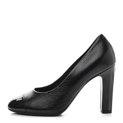 Chanel Lambskin Patent Cap Toe CC Pumps 38.5 Black 1 of 8