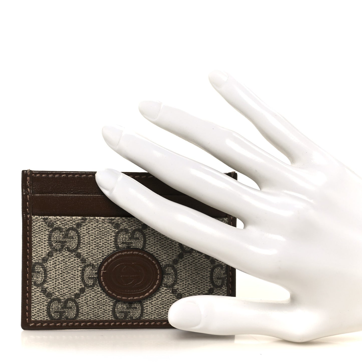 GG Supreme Monogram Azalea Calfskin Retro Interlocking G Card Holder Beige Ebony Brown Sugar