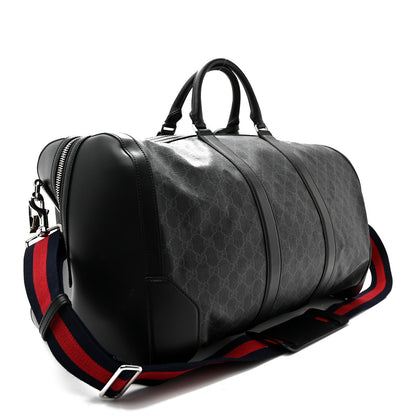 Gucci Soft GG Supreme Monogram Appia Calfskin Web Large Carry On Duffle Bag Black Grey 3 of 14