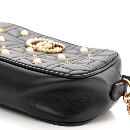 Gucci Calfskin Matelasse Studded Small Pearly GG Marmont Chain Shoulder Bag Black 9 of 9