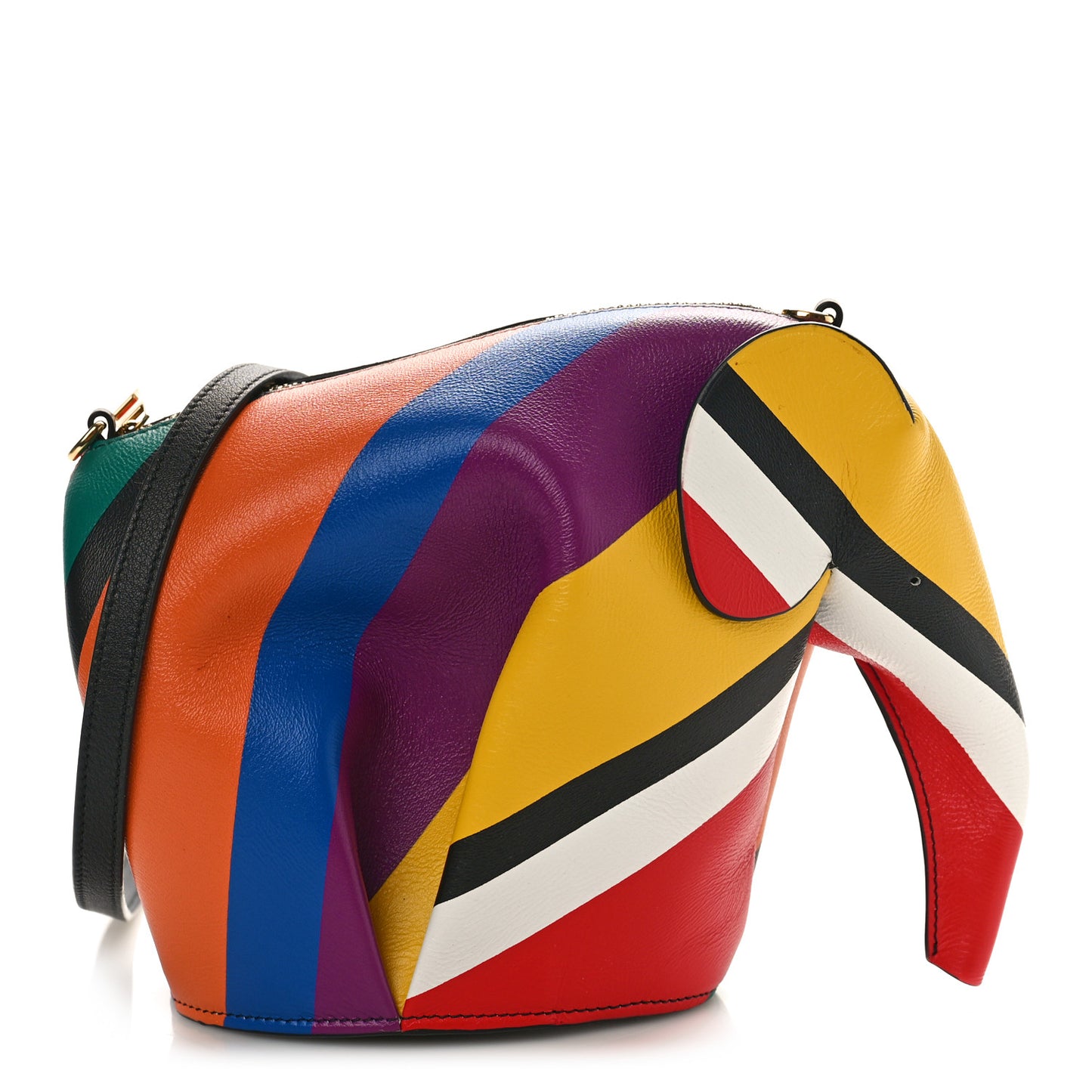 Calfskin Mini Striped Elephant Crossbody Bag Multicolor