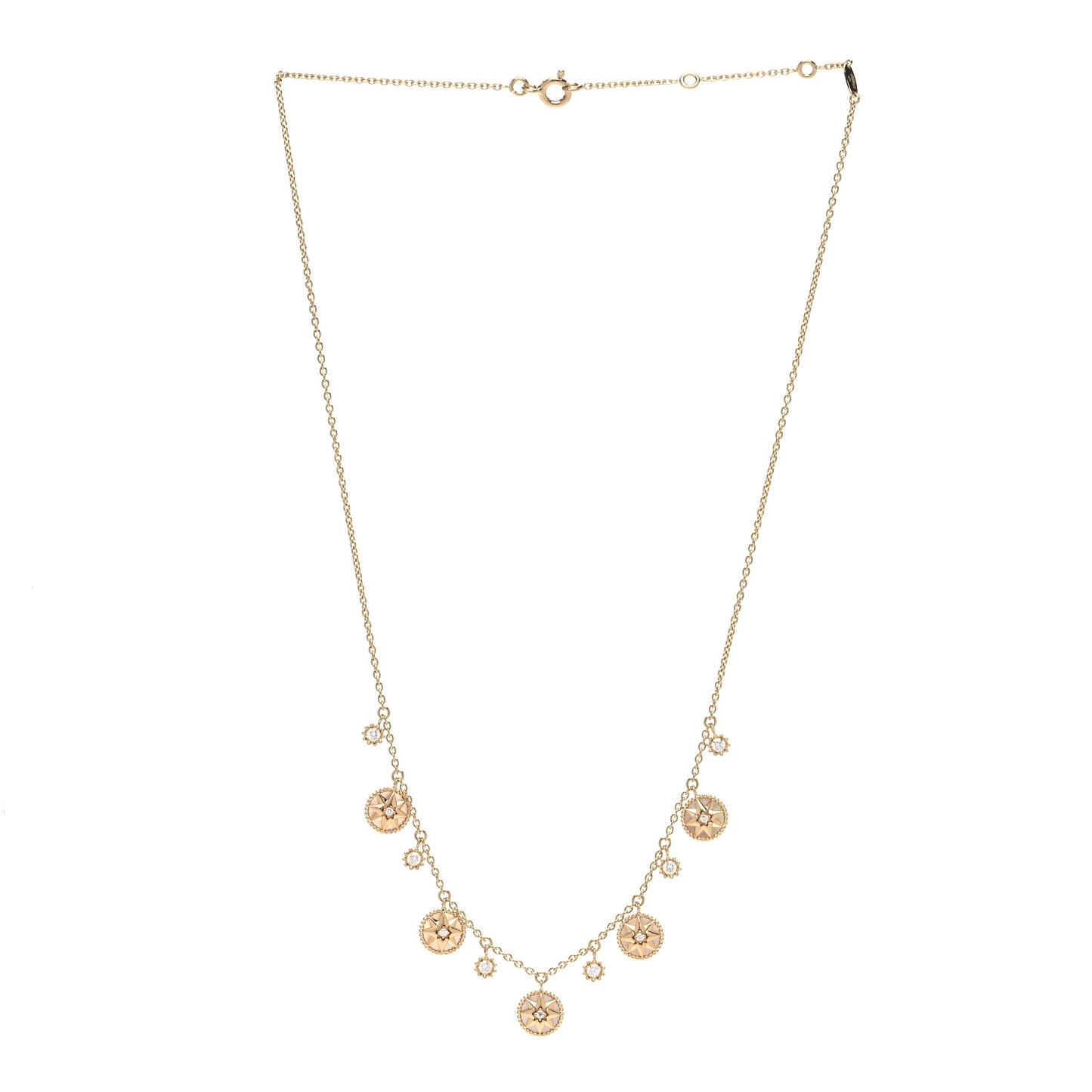 18K Yellow Gold Diamond Mother of Pearl Rose Des Vents 5-Station Necklace