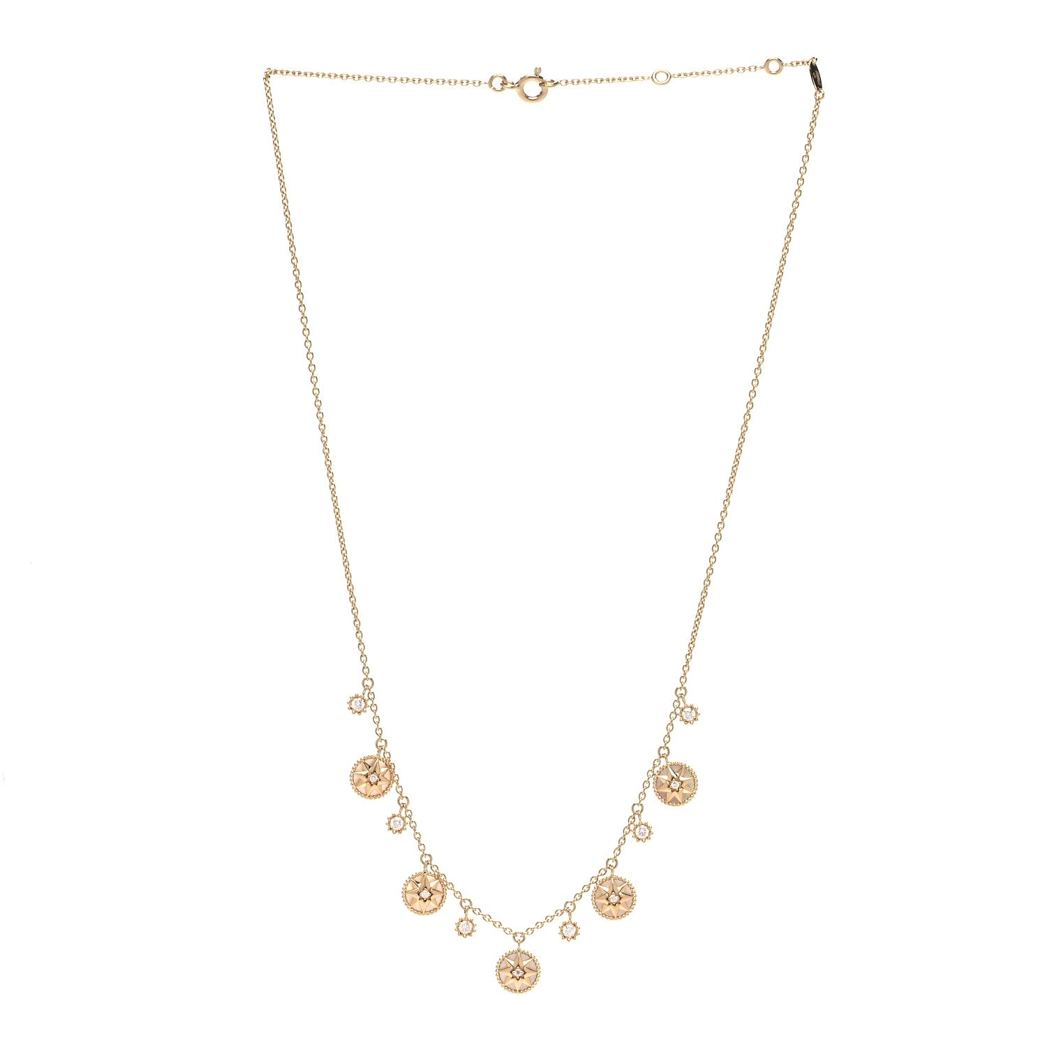 Christian Dior 18K Yellow Gold Diamond Mother of Pearl Rose Des Vents 5-Station Necklace 3 of 5