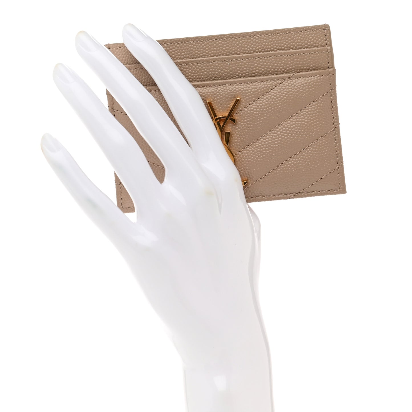 Grain De Poudre Matelasse Chevron Monogram Credit Card Case Dark Beige