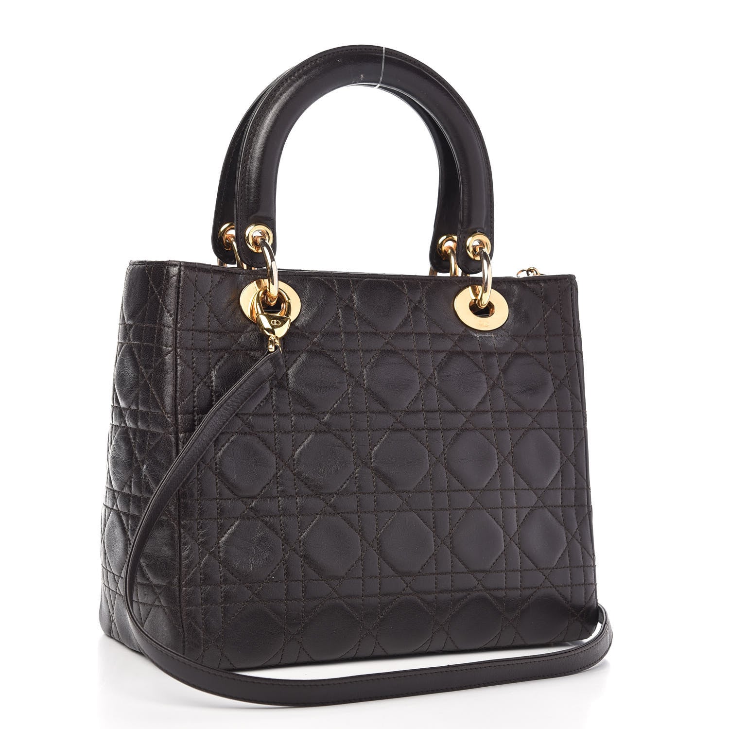 Christian Dior Lambskin Cannage Medium Lady Dior Dark Brown 3 of 11