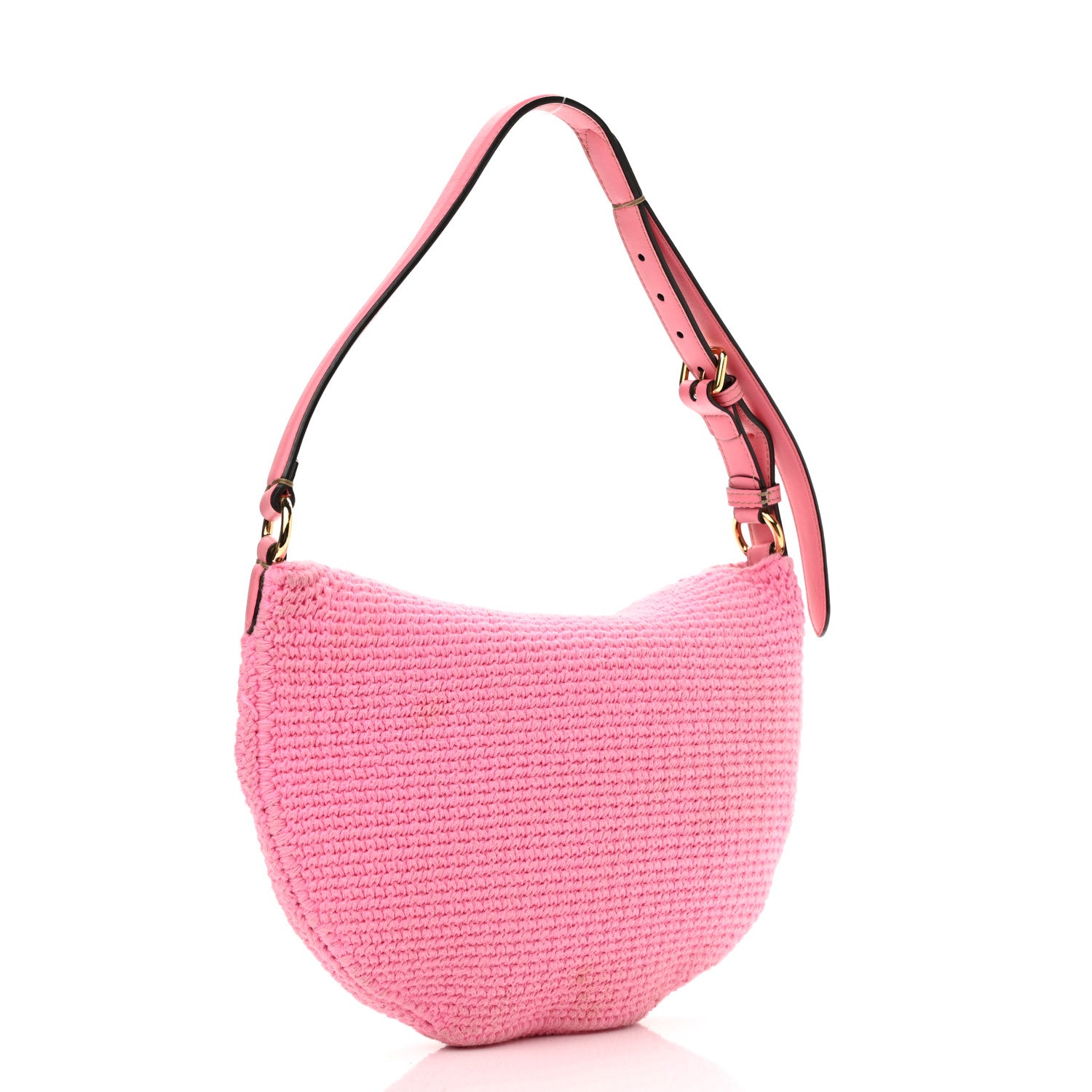 Fendi Fabric Crochet Vitello Grace Small Croissant Hobo Pink 3 of 13