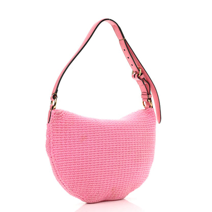 Fendi Fabric Crochet Vitello Grace Small Croissant Hobo Pink 3 of 13