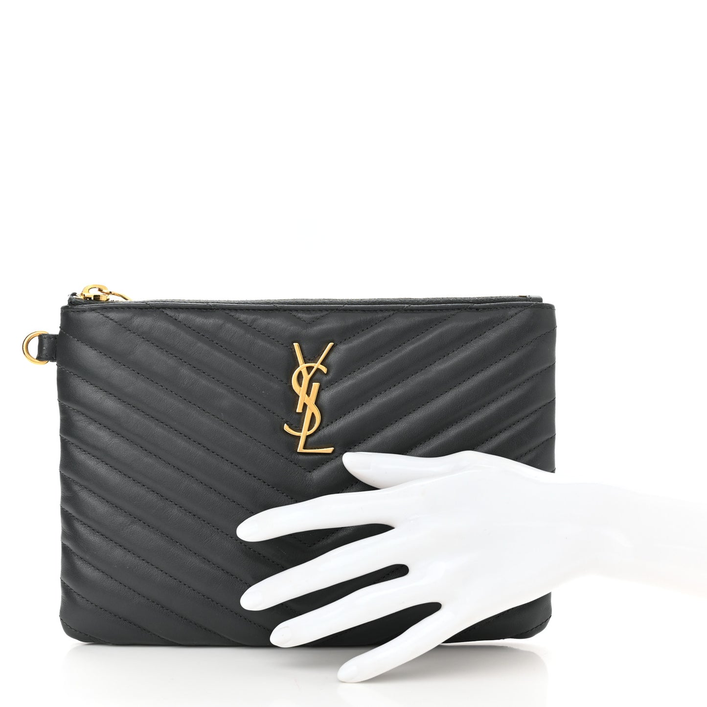 Calfskin Matelasse Chevron Monogram A5 Wristlet Dark Smog