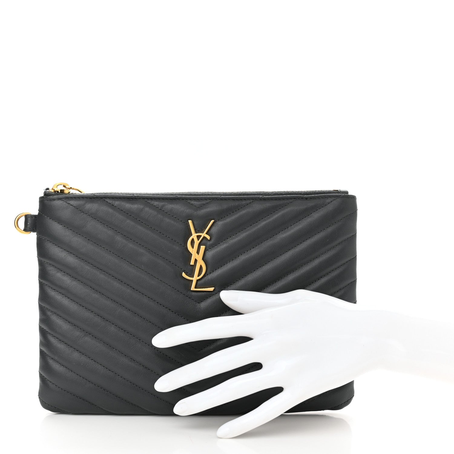 Saint Laurent Calfskin Matelasse Chevron Monogram A5 Wristlet Dark Smog 2 of 9