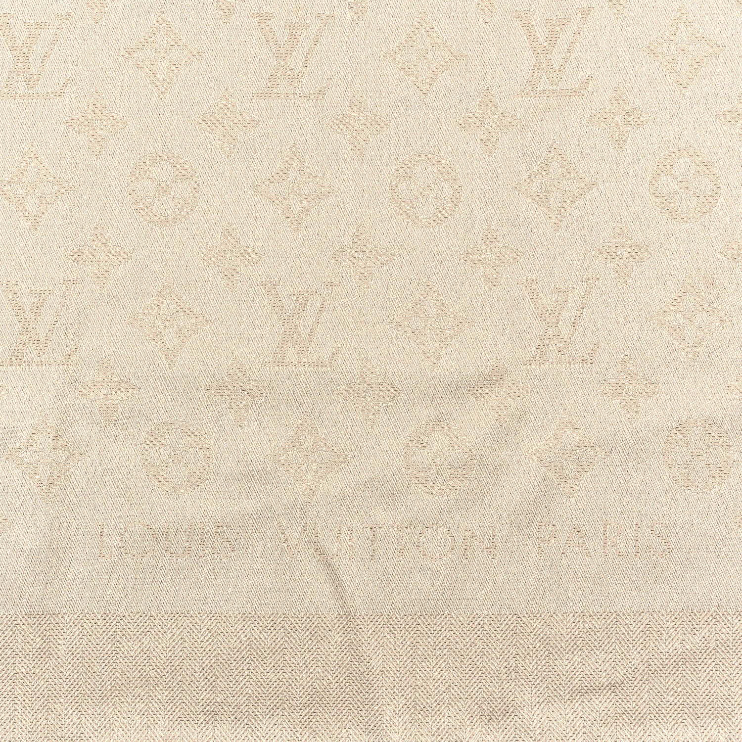 Louis Vuitton Silk Metallic Wool Monogram Shine Shawl Starlight Beige 2 of 3