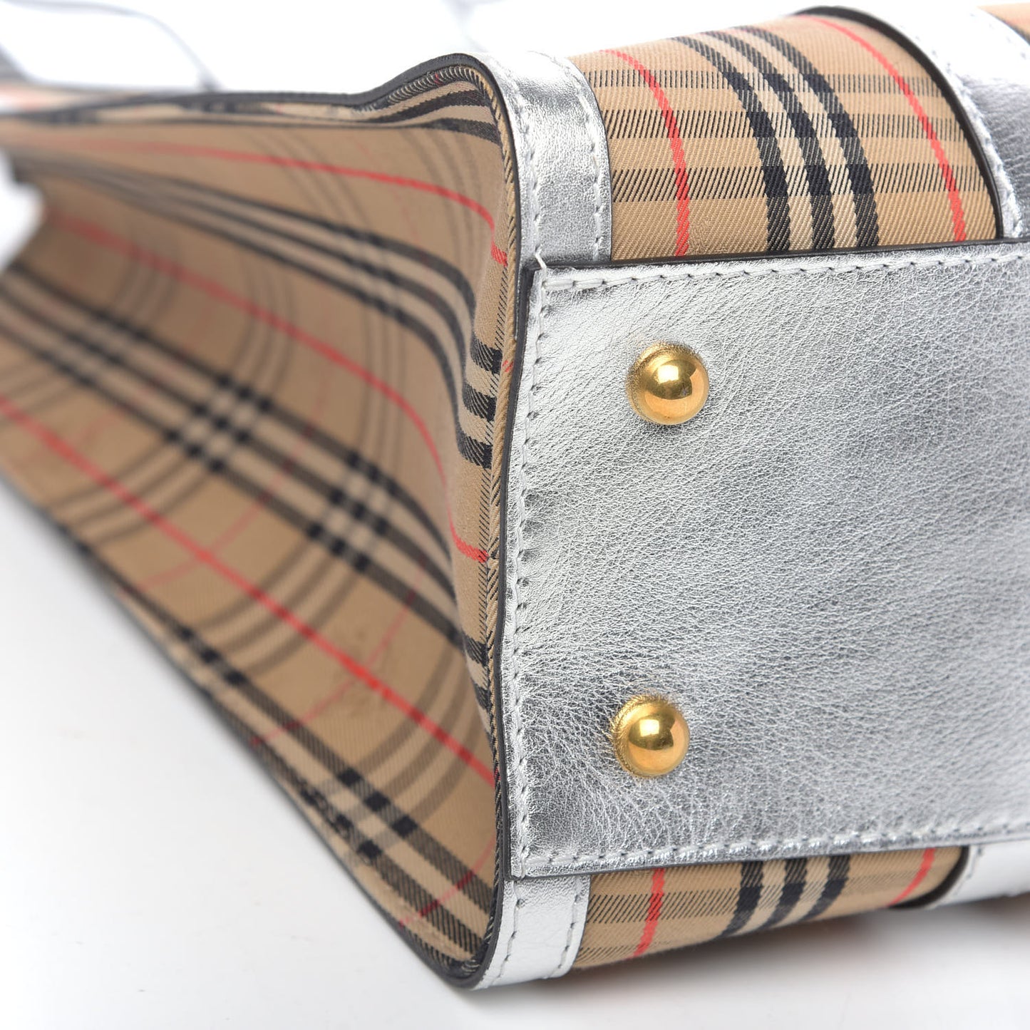 Metallic Calfskin Medium 1983 Knight Check Link Tote Silver