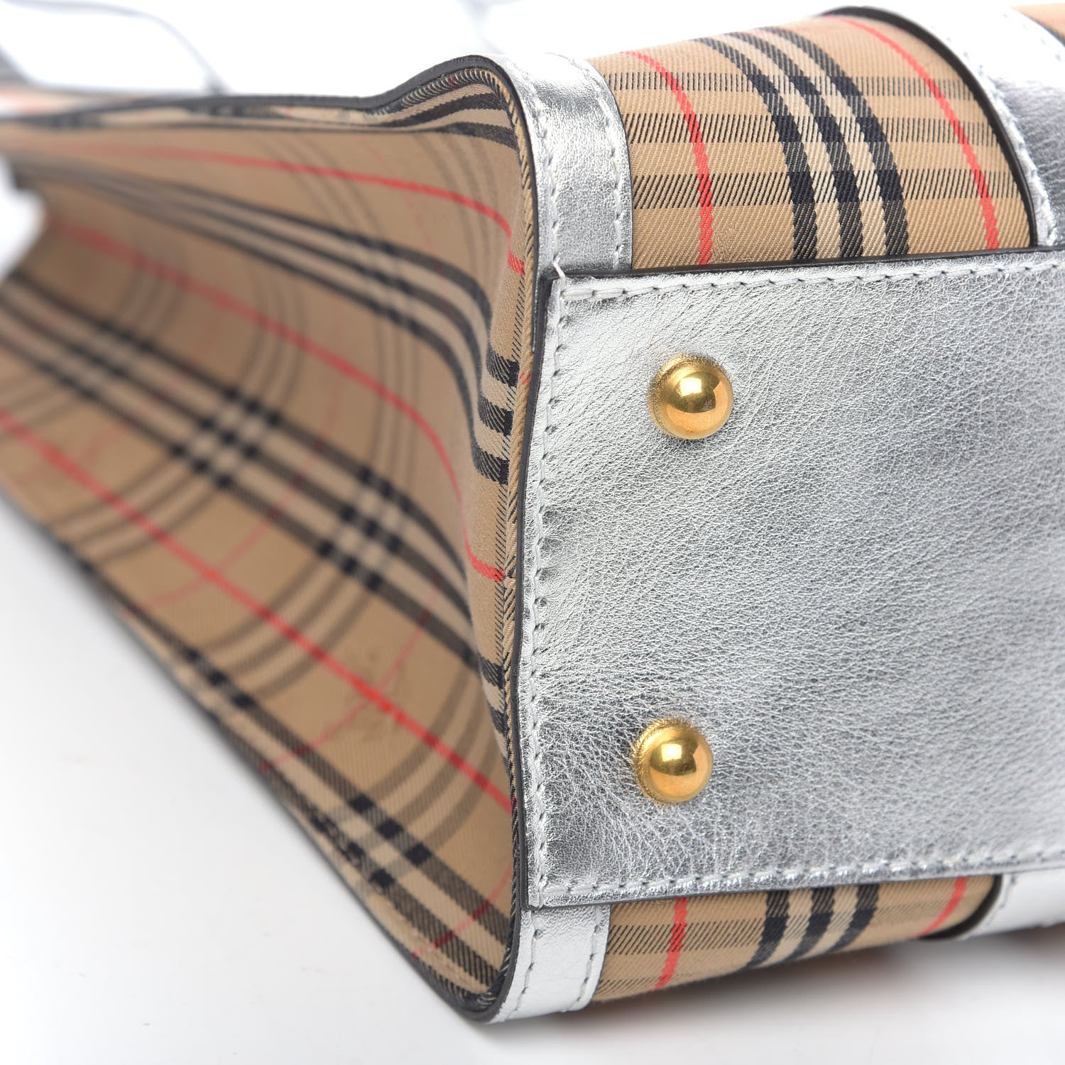 Burberry Metallic Calfskin Medium 1983 Knight Check Link Tote Silver 7 of 9