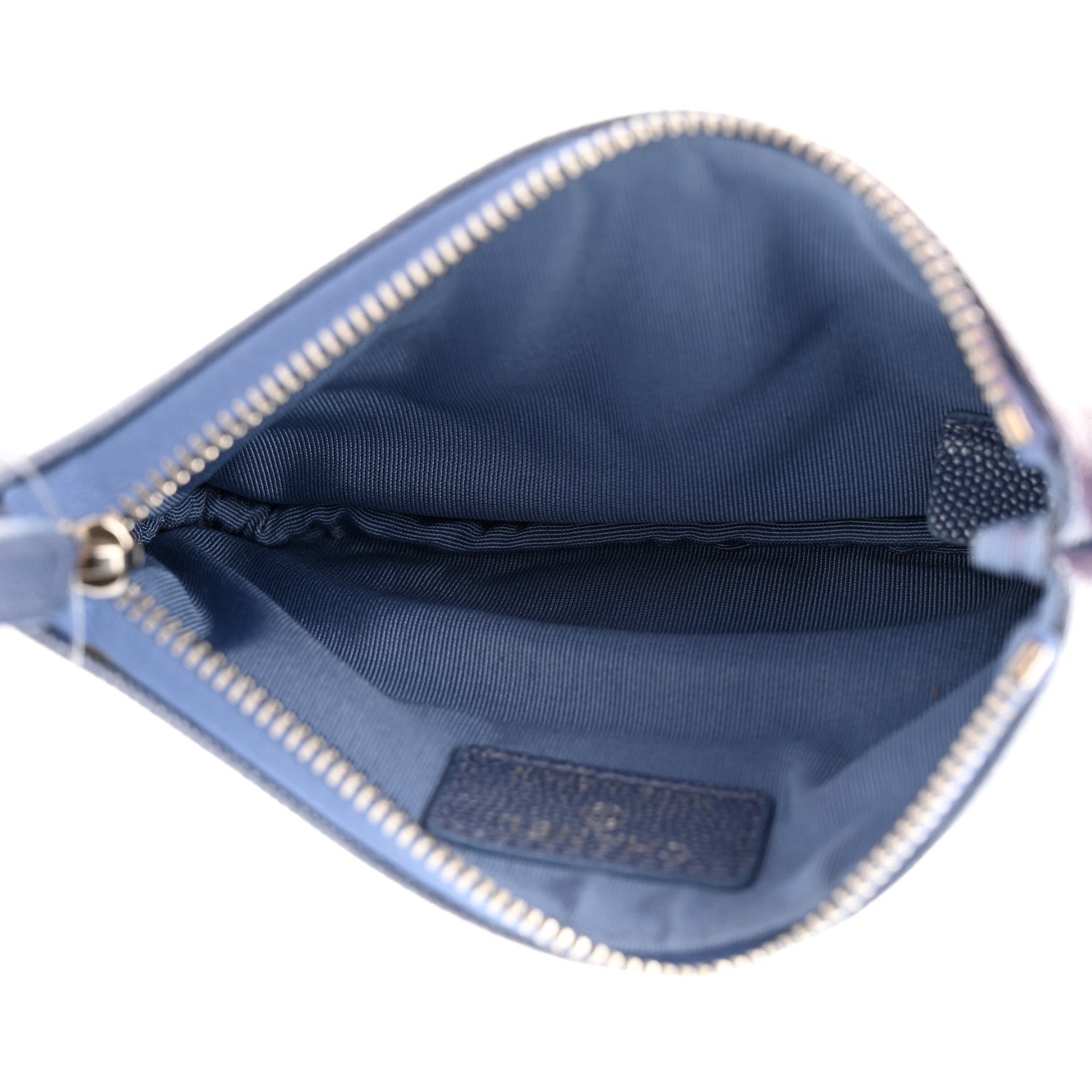 Chanel Metallic Caviar Chevron Quilted Small Vintage Mademoiselle Cosmetic Case Blue 5 of 8