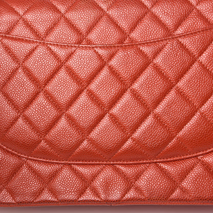 Chanel Pearly Caviar Quilted Jumbo Double Flap Orange 12 of 14