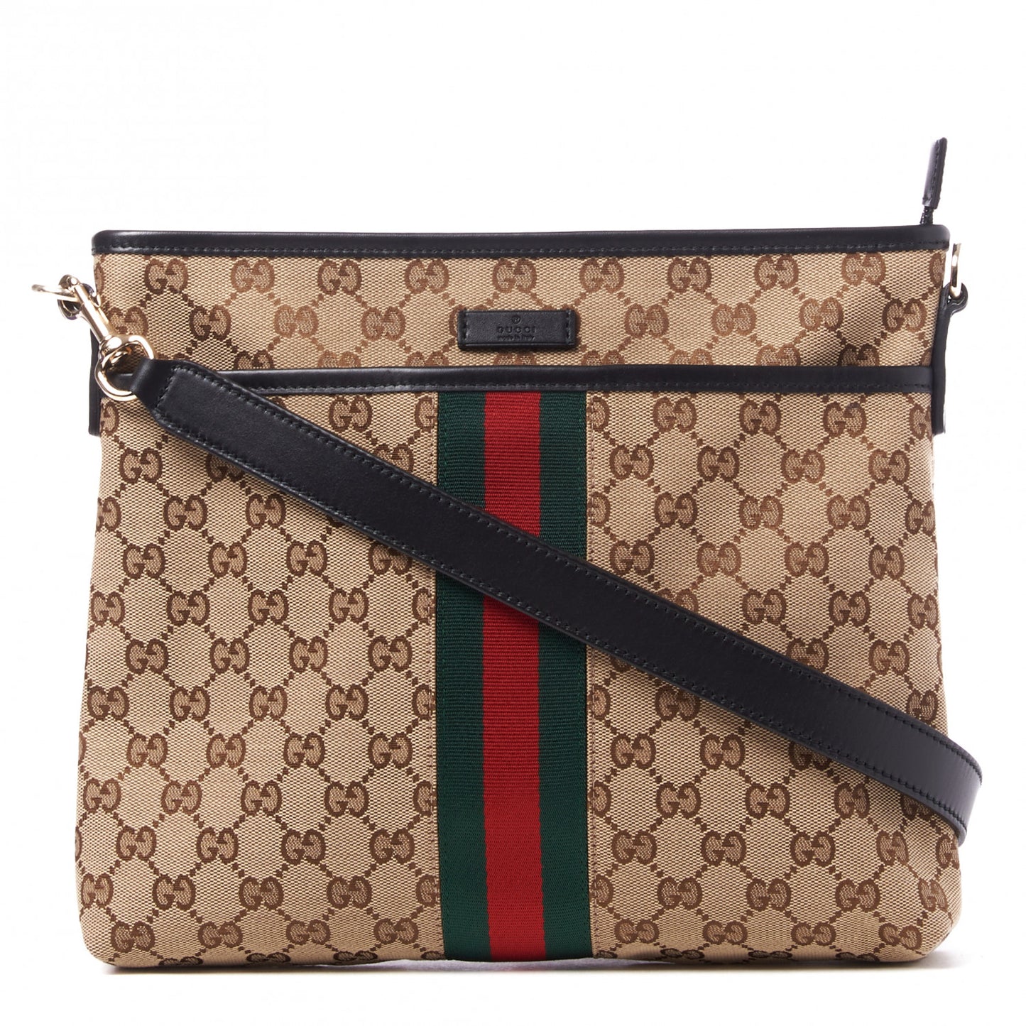 GG Monogram Web Flat Messenger Bag Dark Brown