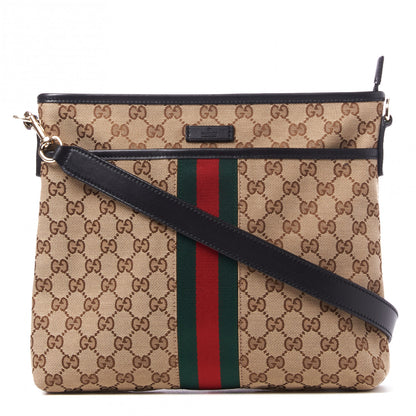 Gucci GG Monogram Web Flat Messenger Bag Dark Brown 1 of 8