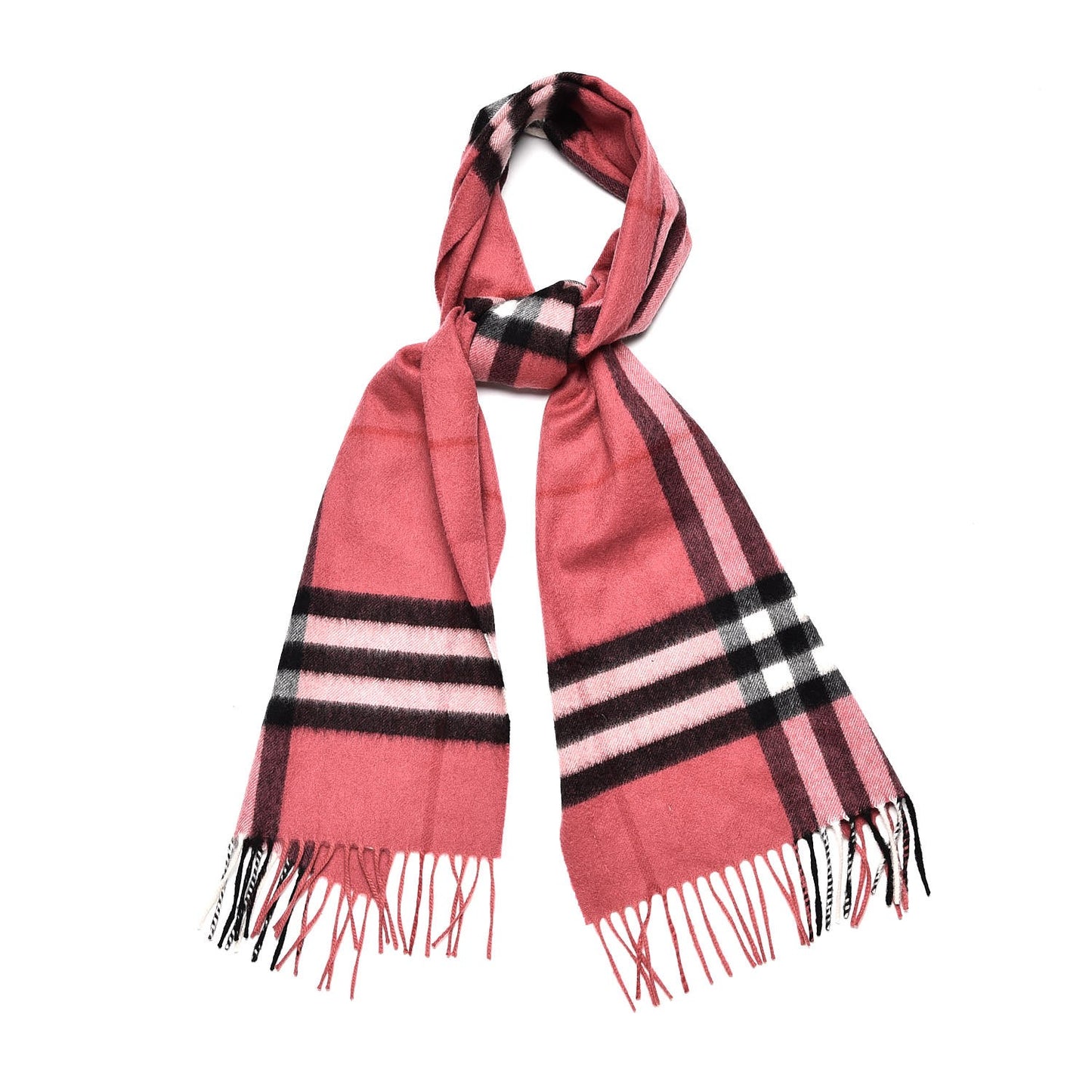 Cashmere Giant Check Fringe Scarf Pink